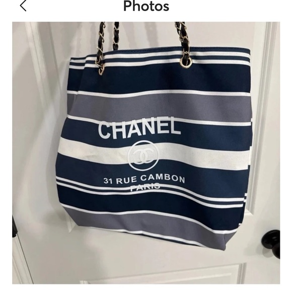 GWP Chanel Navy and White Striped Tote Bag - Picture 1 of 3